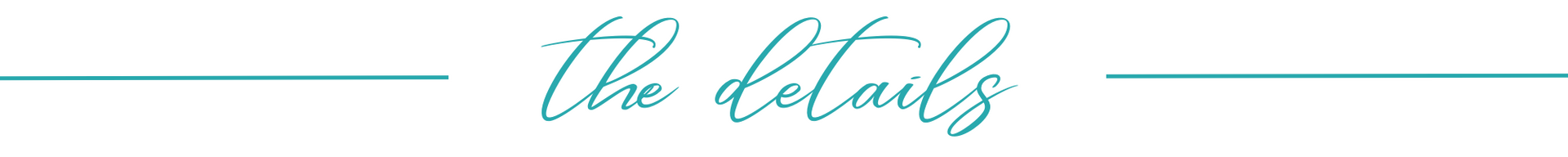 Stylized teal cursive “the Details” with horizontal teal lines on a white background