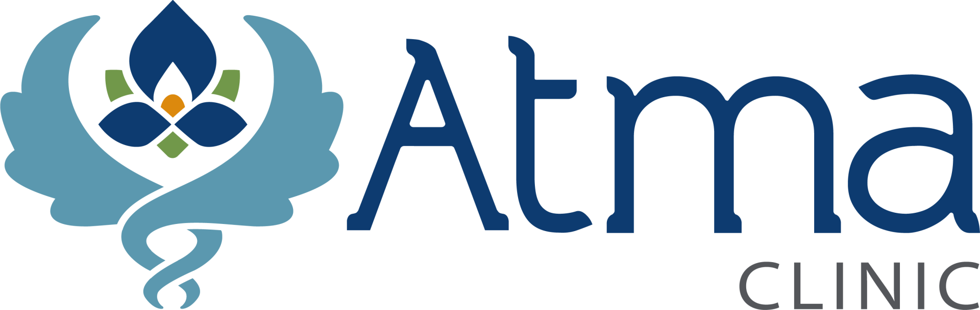 the logo for alma clinic has a medical symbol on it .