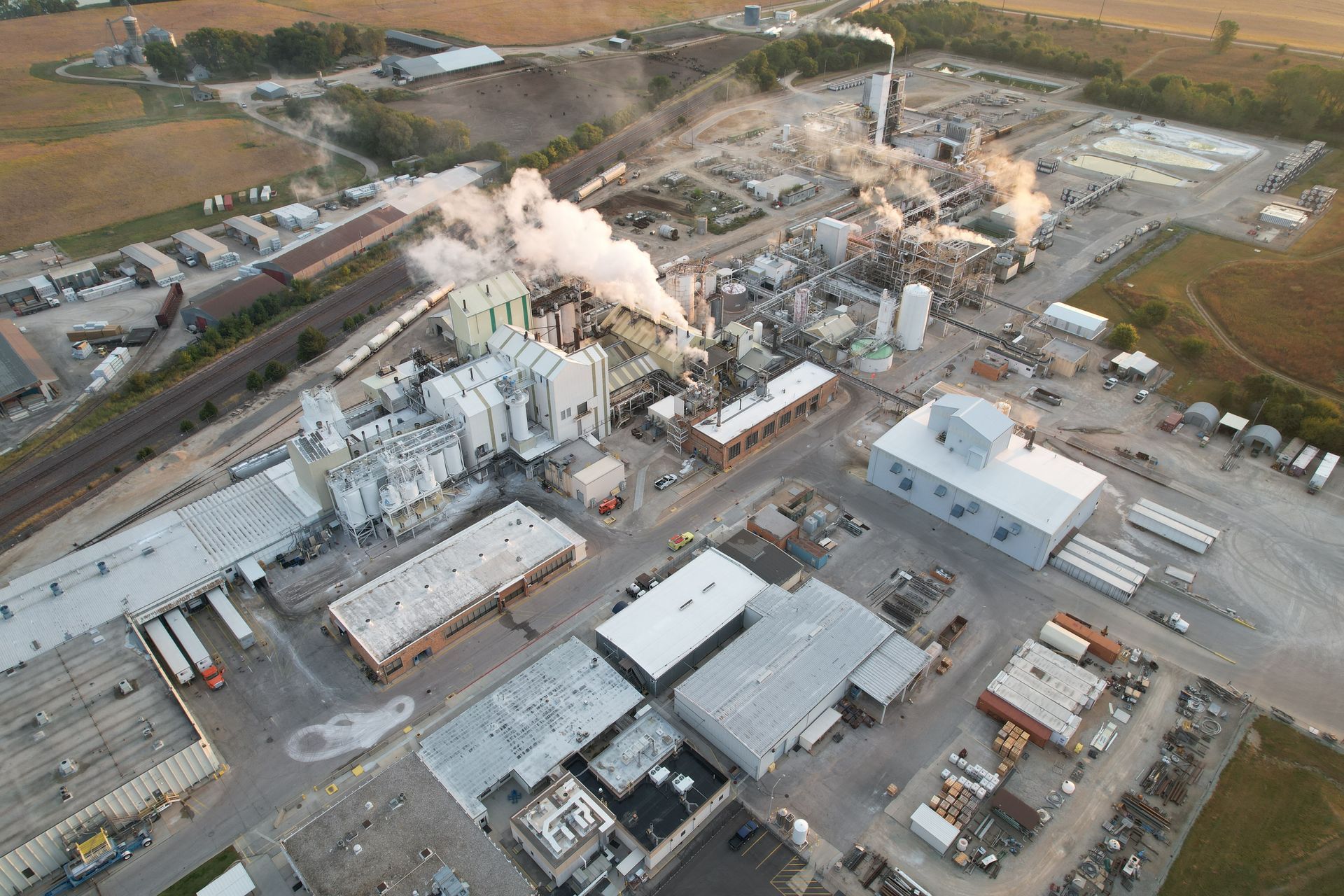 Drone photograph of ICL chemical plant of Lawrence, Kansas.