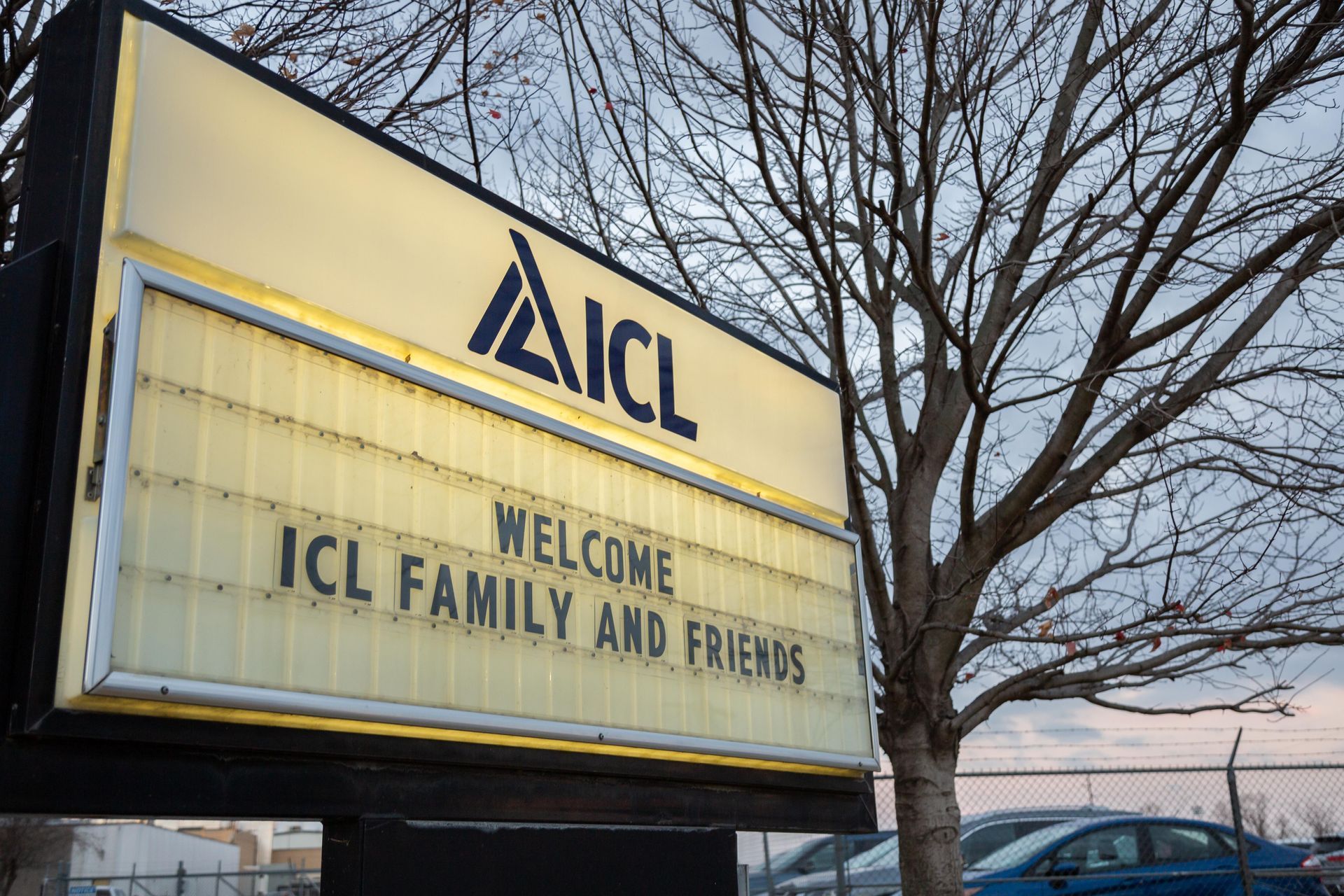 Professional photograph of ICL sign welcoming guests.