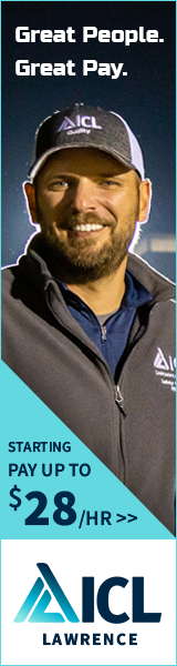 a man wearing a hat and a jacket is smiling for an ad for aicl lawrence