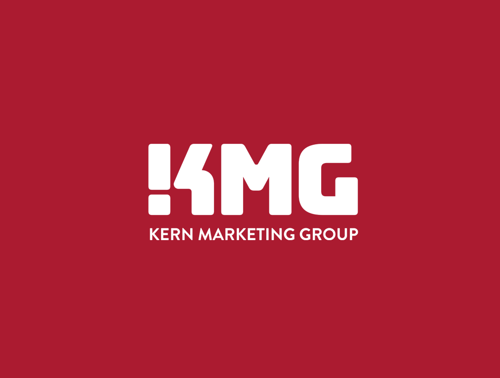 the kern marketing group logo is on a red background