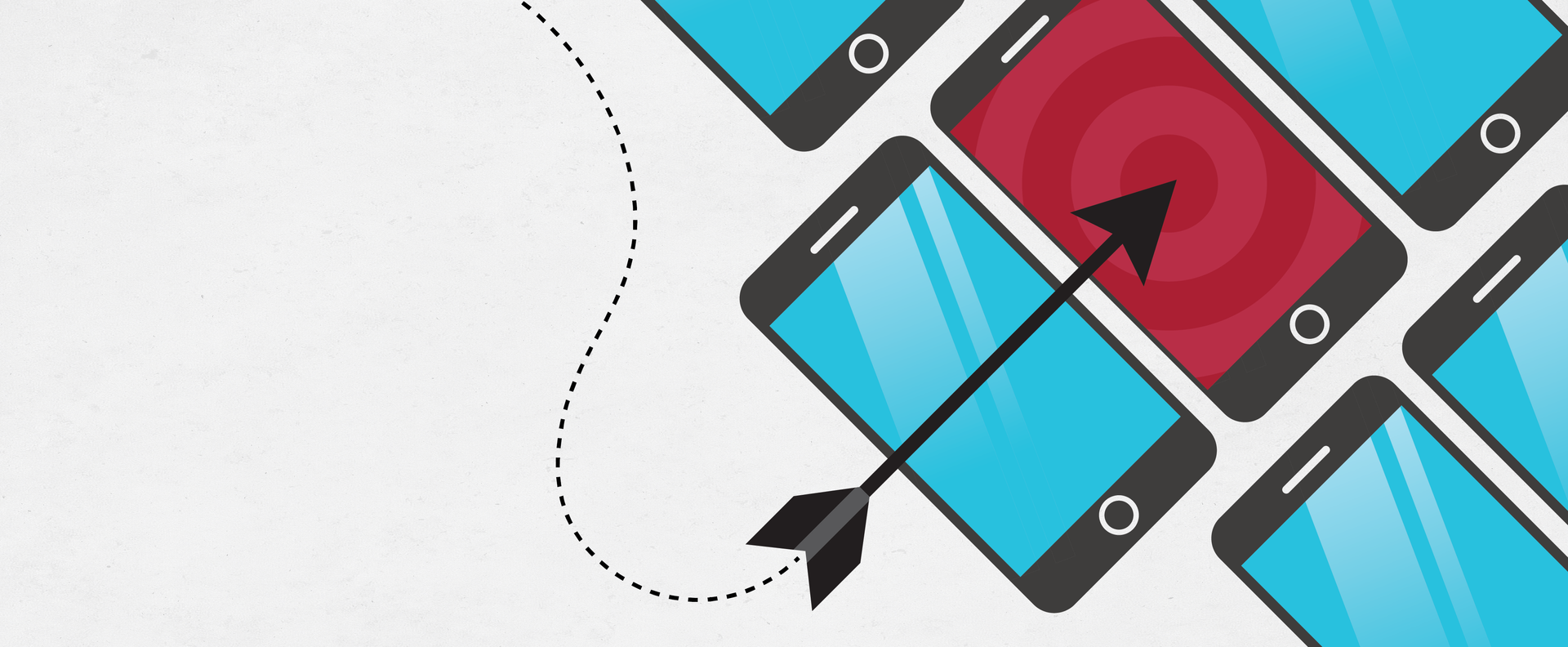 Decorative background of an arrow over cell phones KMG website.