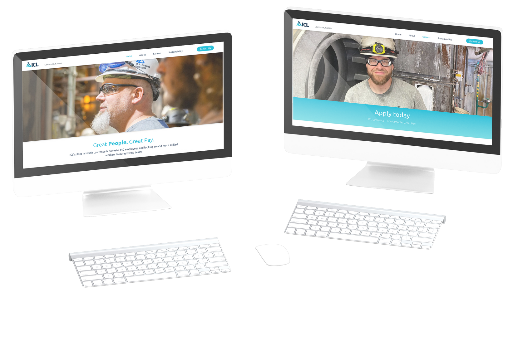 two computer monitors are sitting next to each other on a white background .