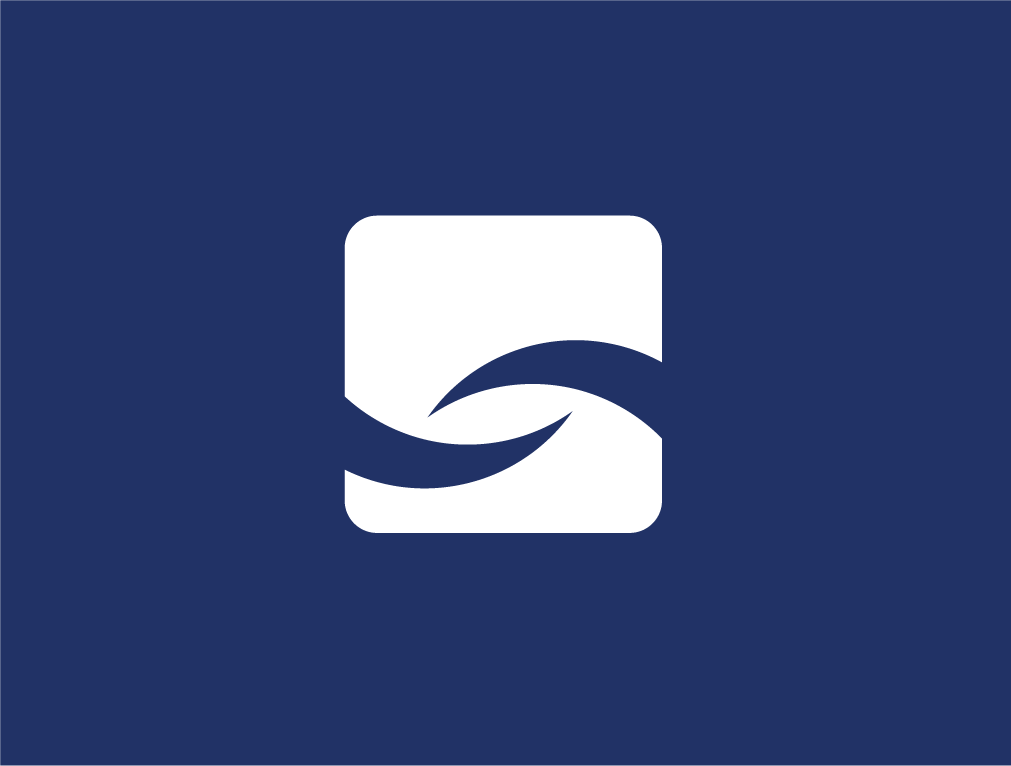 a white square with a blue swirl on a blue background