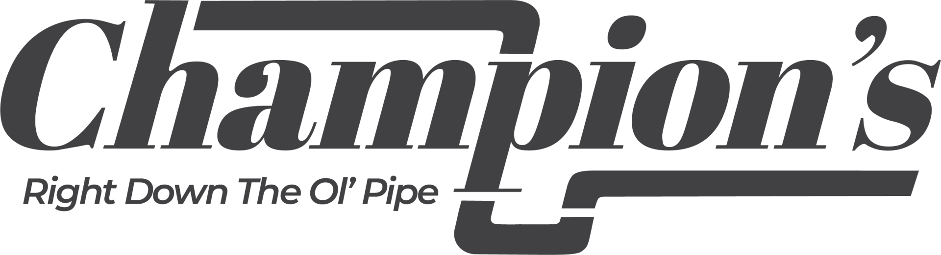 a black and white logo for champions right down the oil pipe