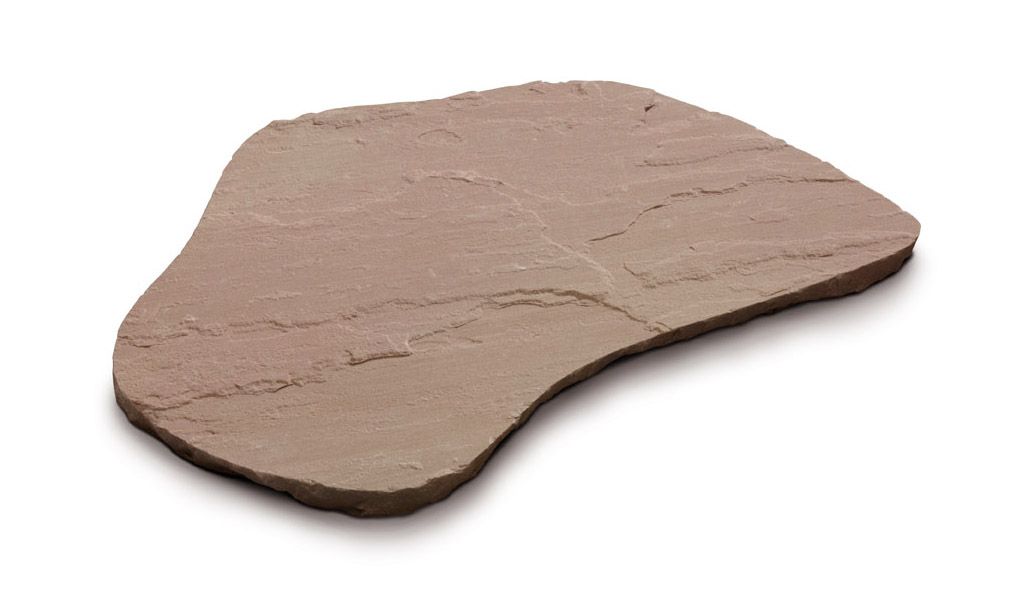 Pavimentazione in arenaria marrone, dalla forma irregolare e con superficie strutturata, ideale per vialetti o patii.