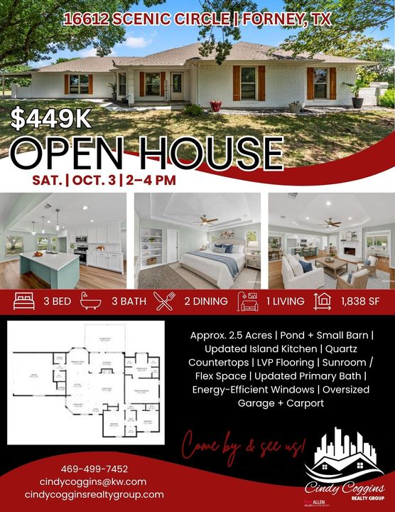 Open house flyer for 16612 Scenic Circle, Forney, TX