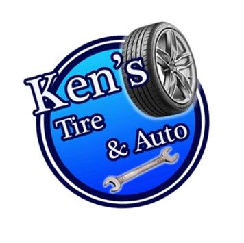 Ken’s Tire & Auto logo with blue circle, tire, wrench, and silver wheel