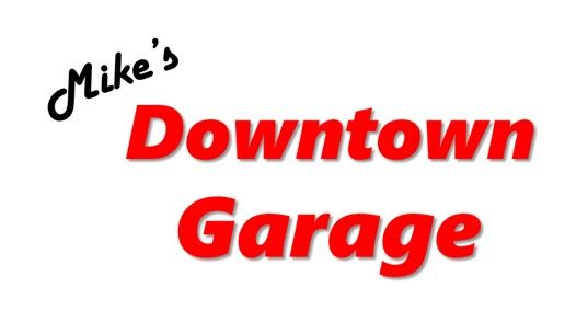 Mike's Downtown Garage logo with red text on a white background