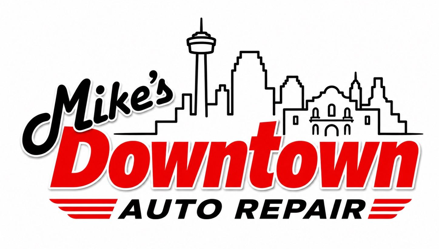 Mike’s Downtown Garage logo in black and red text on a white background