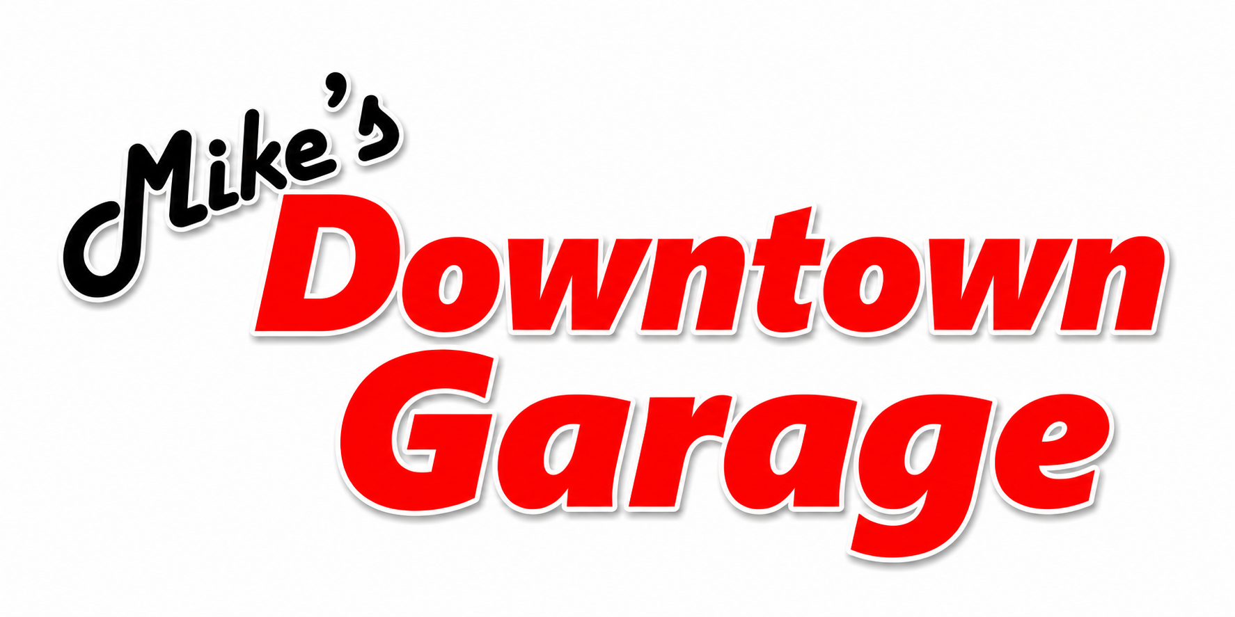 Mike’s Downtown Garage logo in black and red text on a white background