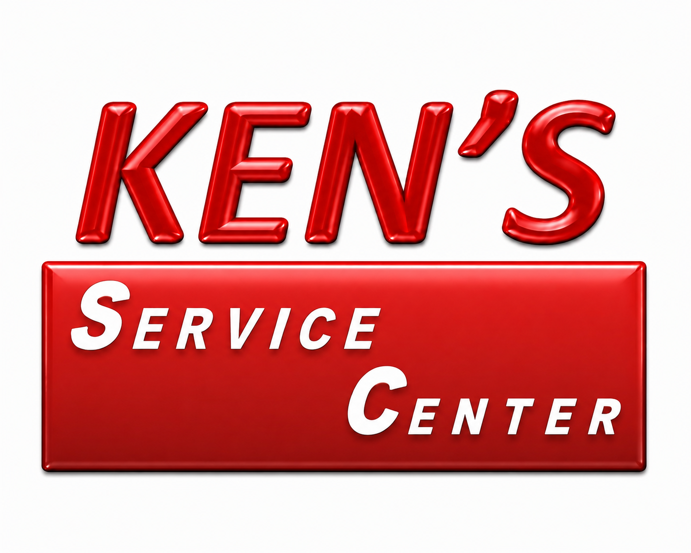 Red Ken’s Service Center logo with stylized white lettering on a red sign