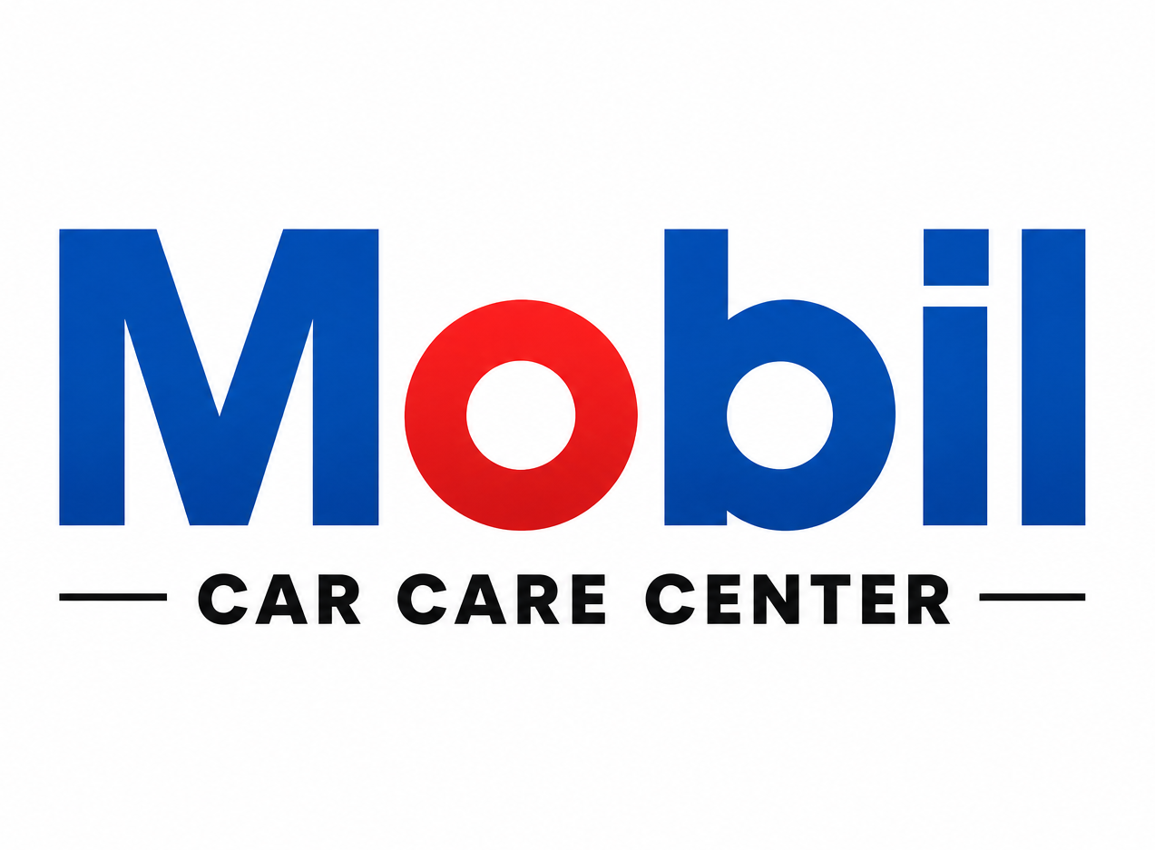 Mobil Car Care Center logo in blue, red, and black text on a white background