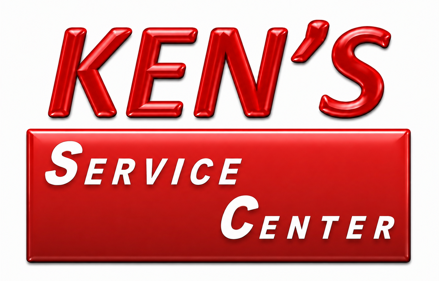 Red Ken’s Service Center logo with stylized white lettering on a red sign
