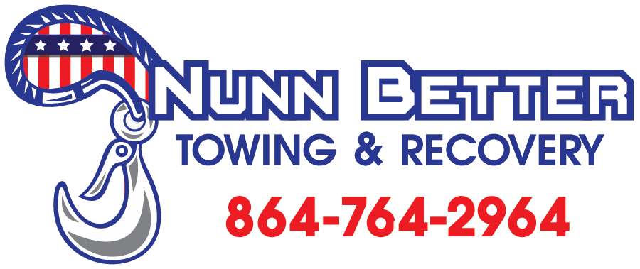 The nunn better towing and recovery logo has a hook on it.