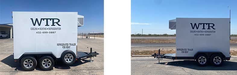 Two pictures of a white trailer with the word wtr on it.