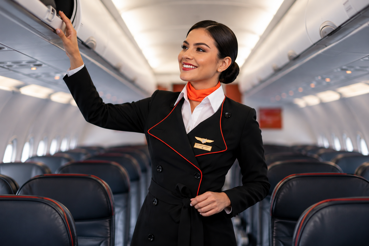 mujer auxiliar de cabina en avion