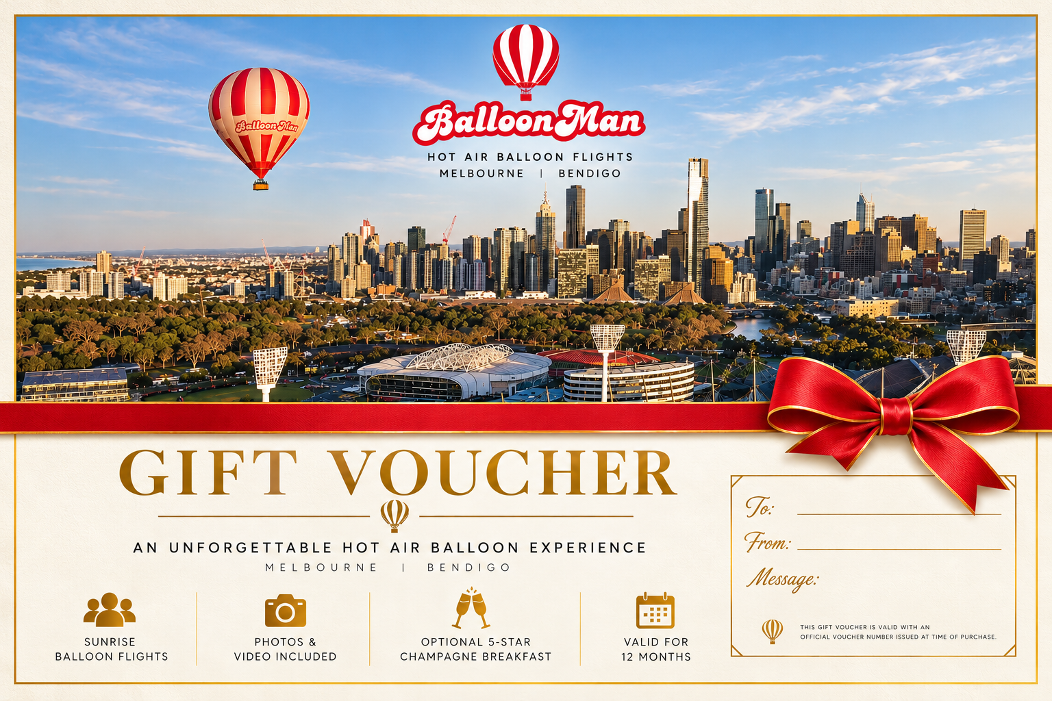 Download your BalloonMan gift voucher presentation BalloonMan hot air balloon gift voucher for Melbourne and Bendigo sunrise flights