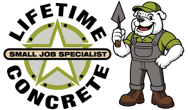 Lifetime Concrete logo with mascot