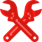Red crossed wrenches icon on a white background