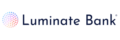 Luminate Bank logo with colorful dotted circle icon and navy text on white background