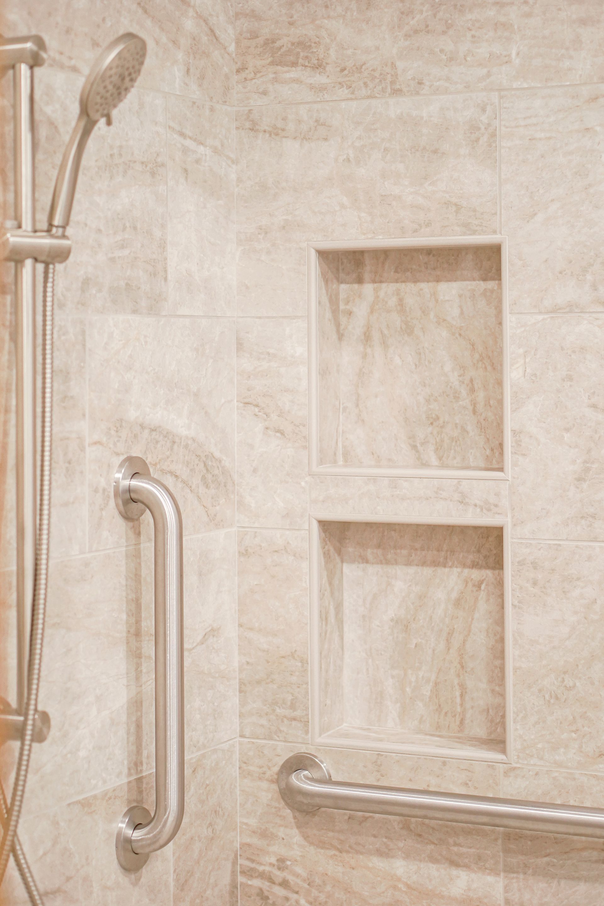 Shower And Essential's Built-in Shelf - Lincoln, NE - Skylimit Remodeling