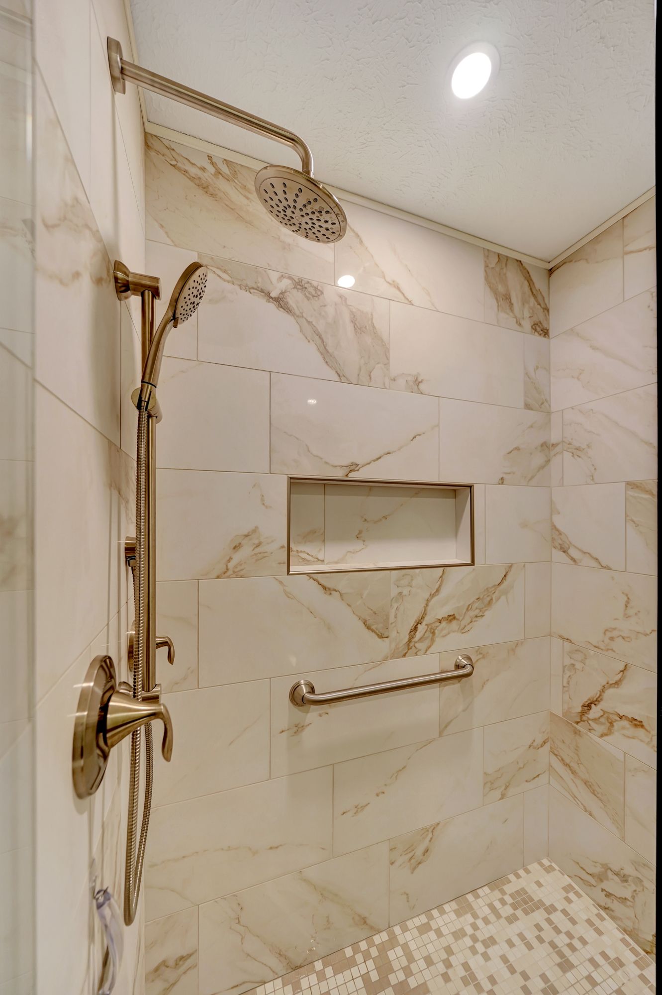A Bathroom with a Walk in Shower and a Shower Head | Lincoln, NE | SkyLimit Remodeling