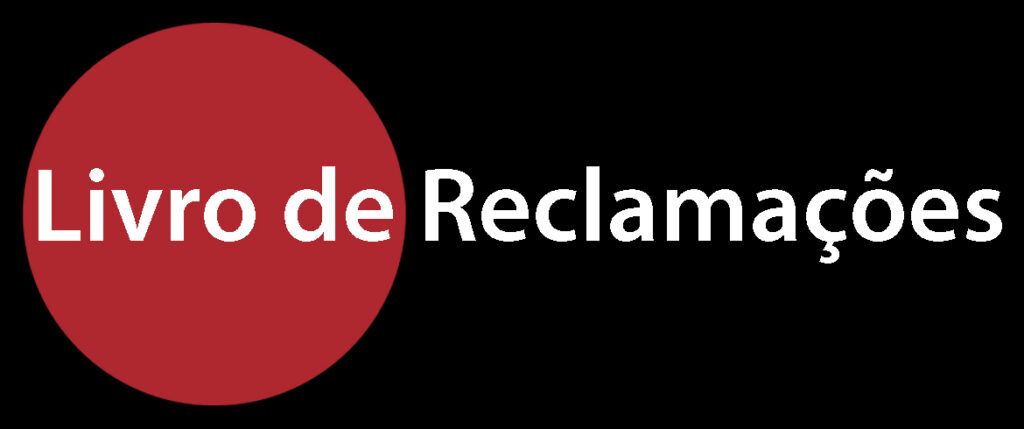 A red circle with the words livro de reclamacoes in white letters on a black background.