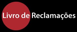 A red circle with the words livro de reclamacoes in white letters on a black background.