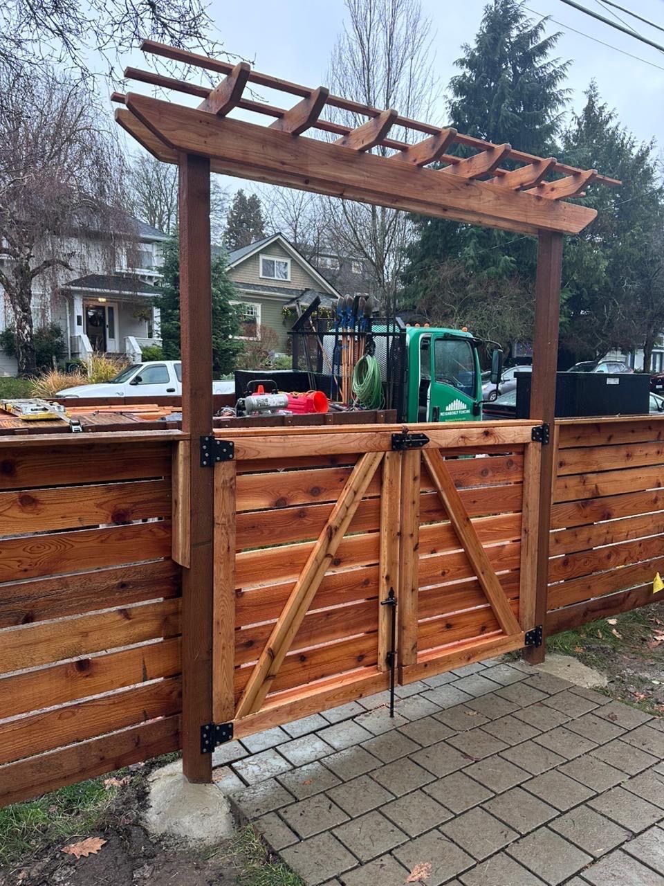 Full Panel Craftsman Style Wood Fence Installed in Bellevue, WA