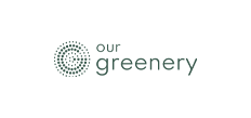 Our Greenery logo with a dotted green circular tree icon and gray text on white background