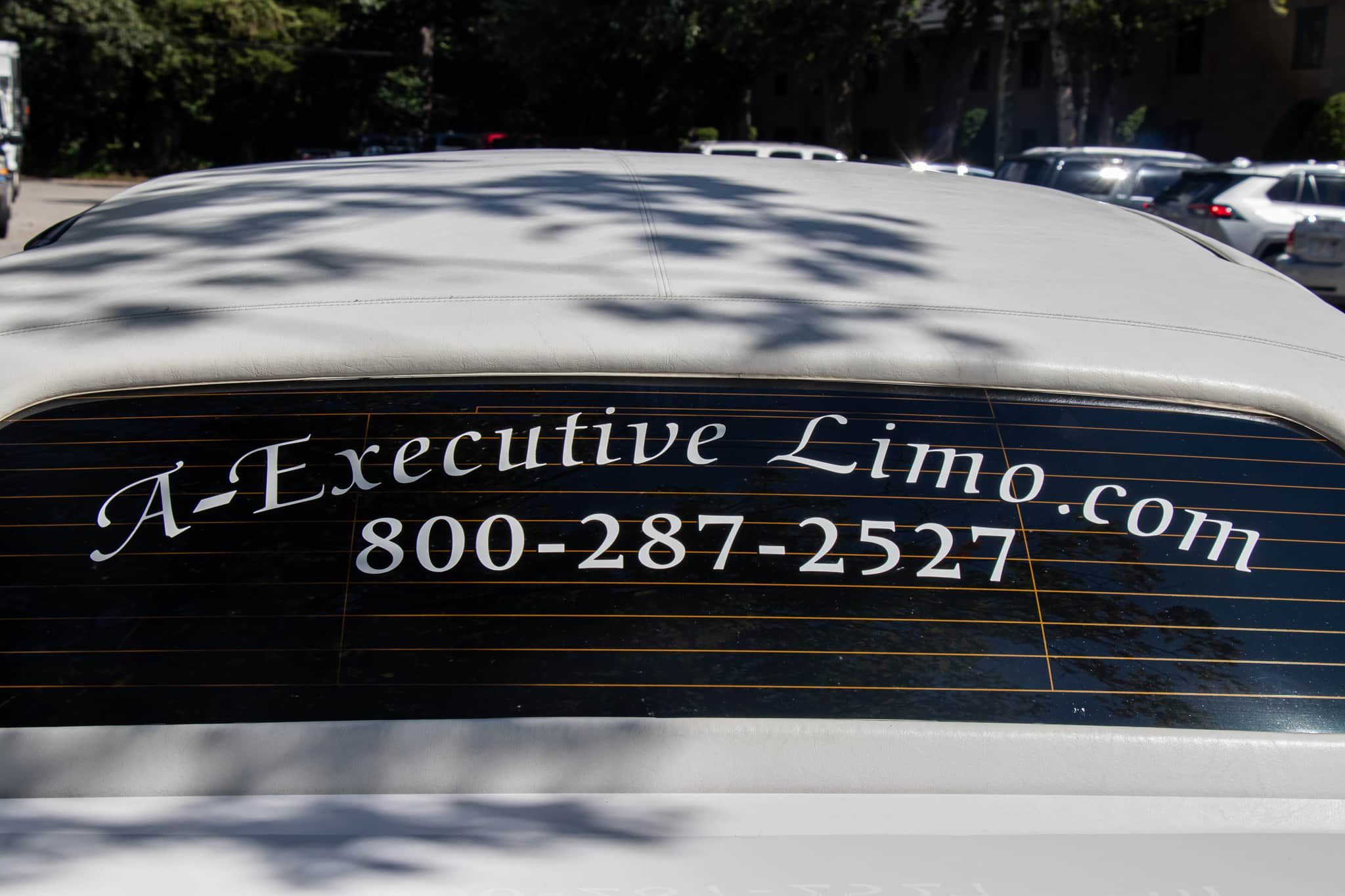White limousine rear window with
