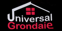 Logo di Universal Grondale in bianco e rosso su sfondo nero.