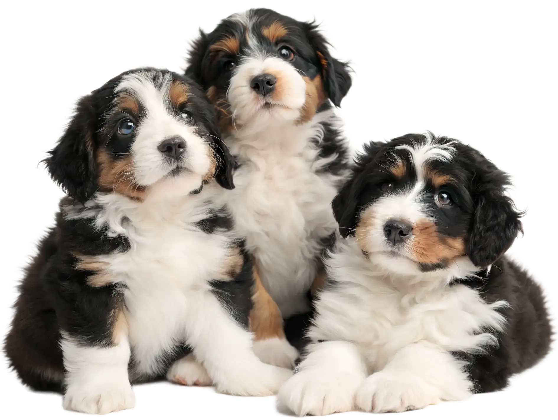Three puppies are sitting next to each other
