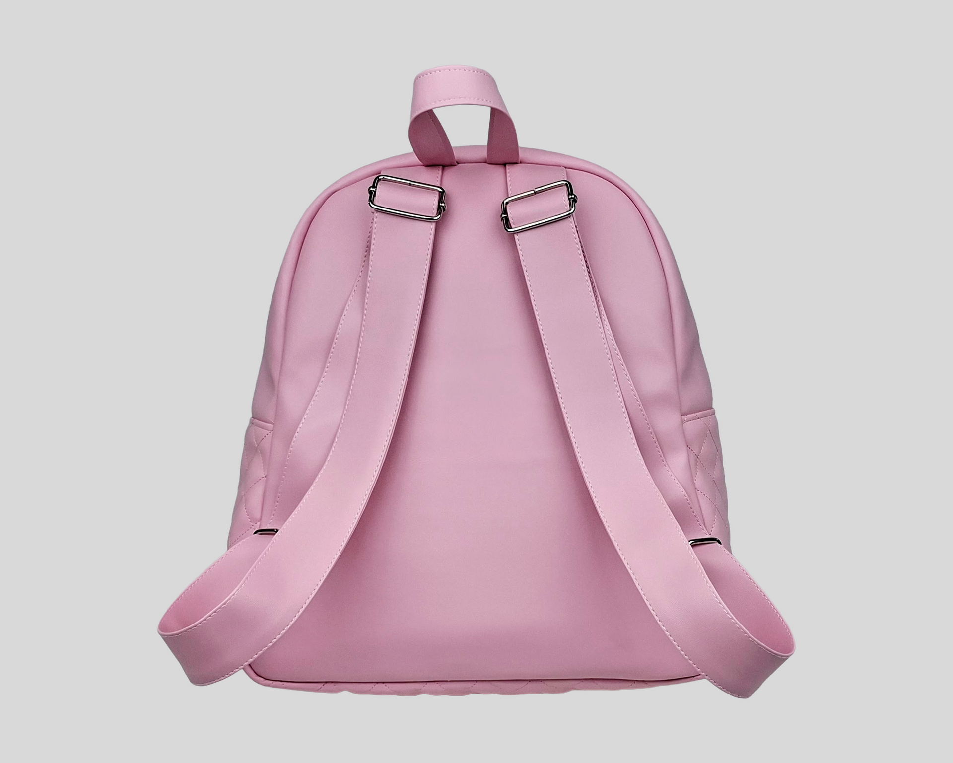 MOCHILA PELE SINTÉTICA ACOLCHOADA COR ROSA COM BOLSO EXTERIOR, FECHO DE CORRER, ALÇAS TRASEIRAS AJUSTÁVEIS E LAÇO