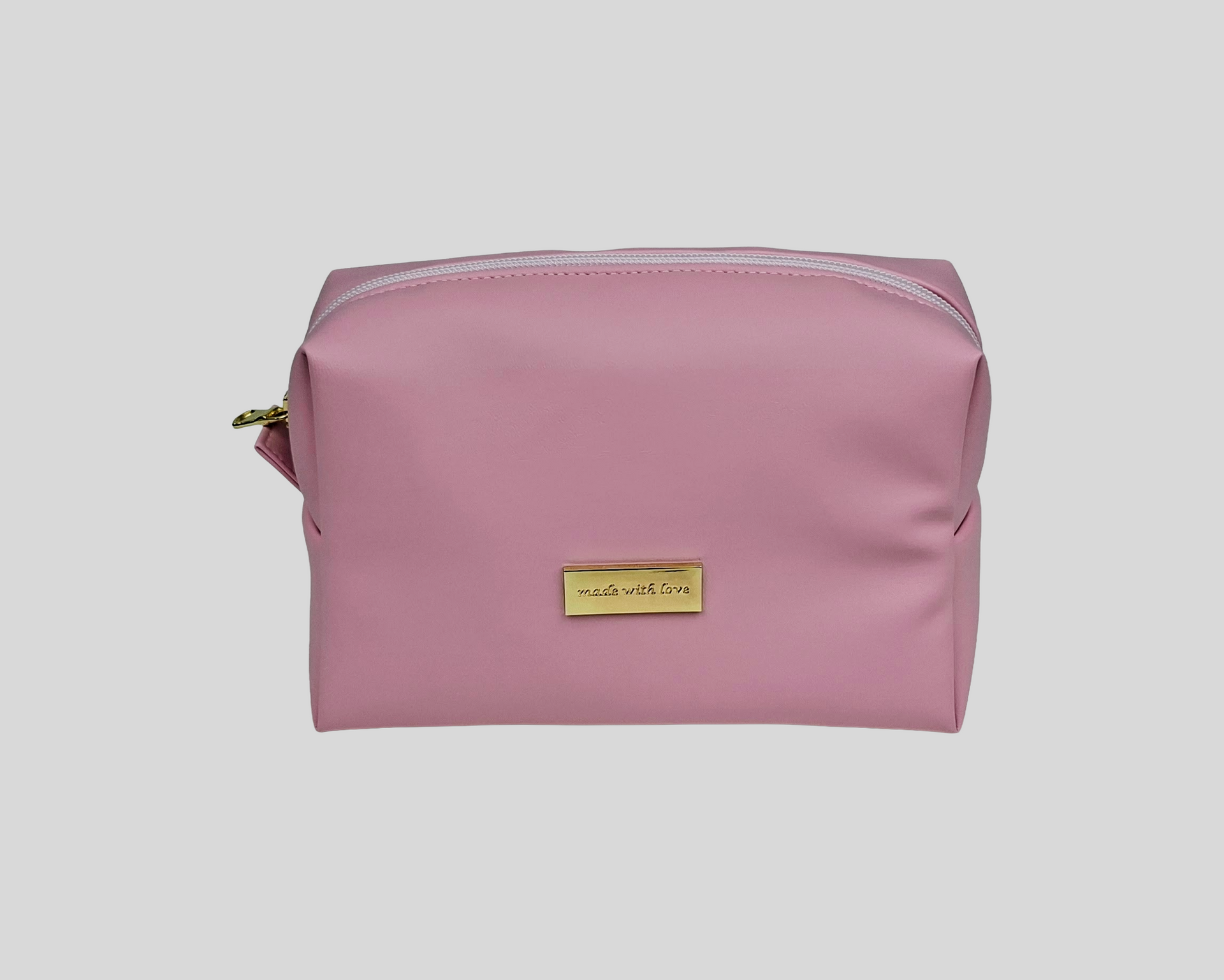 NECESSAIRE PELE SINTÉTICA LISA COR ROSA COM FECHO DE CORRER, CHAPA DOURADA