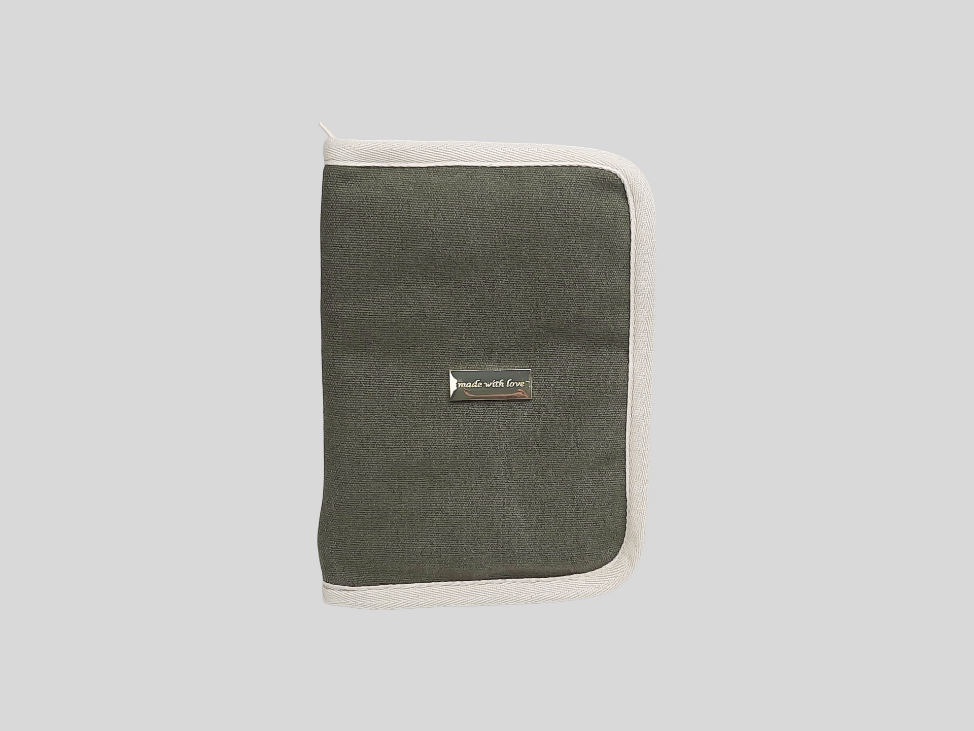 PORTA DOCUMENTOS COR VERDE COM FECHO DE CORRER E CHAPA DOURADA.