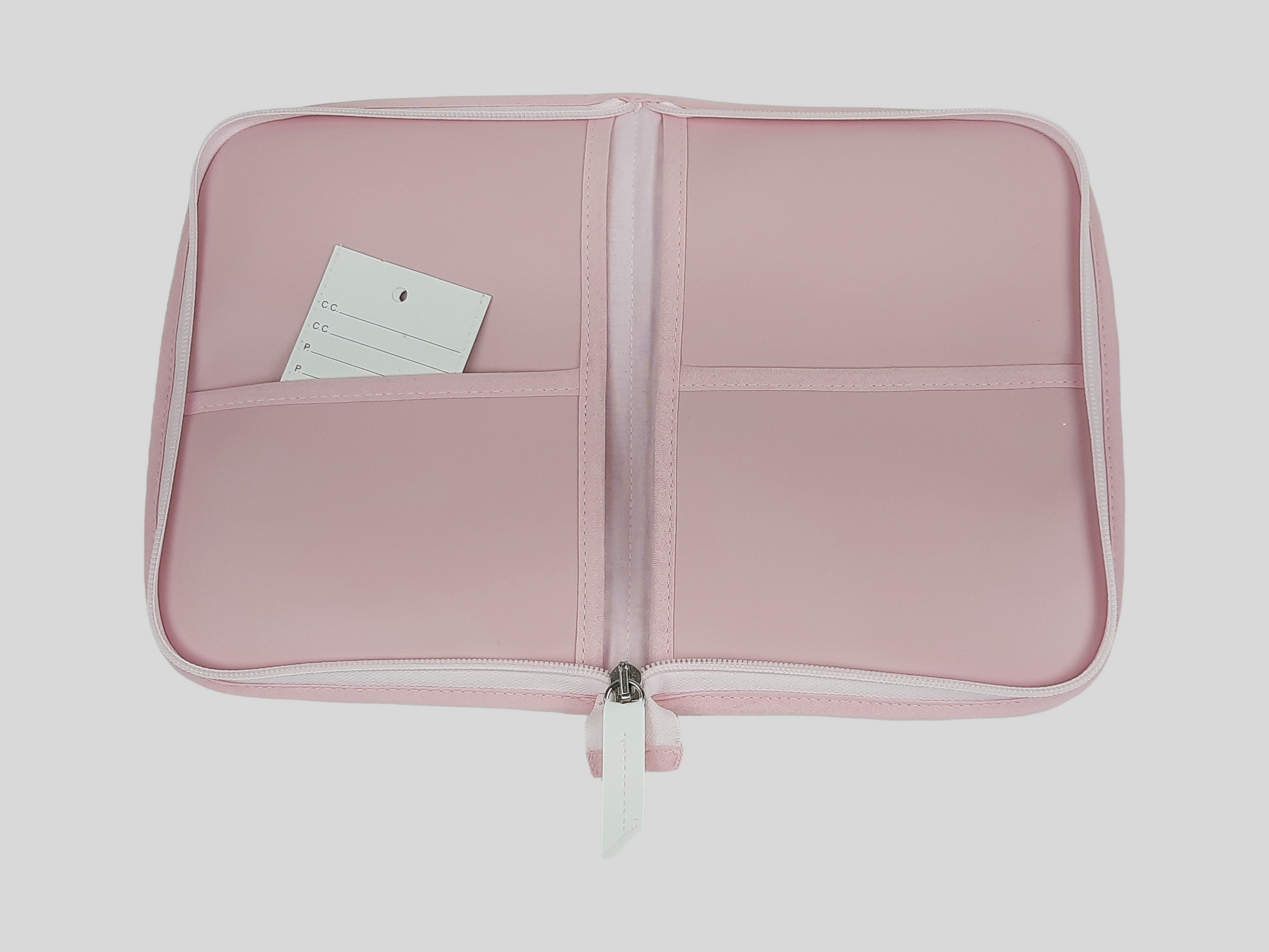 PORTA DOCUMENTOS PELE SINTÉTICA ACOLCHOADA COR ROSA COM FECHO DE CORRER E LAÇO