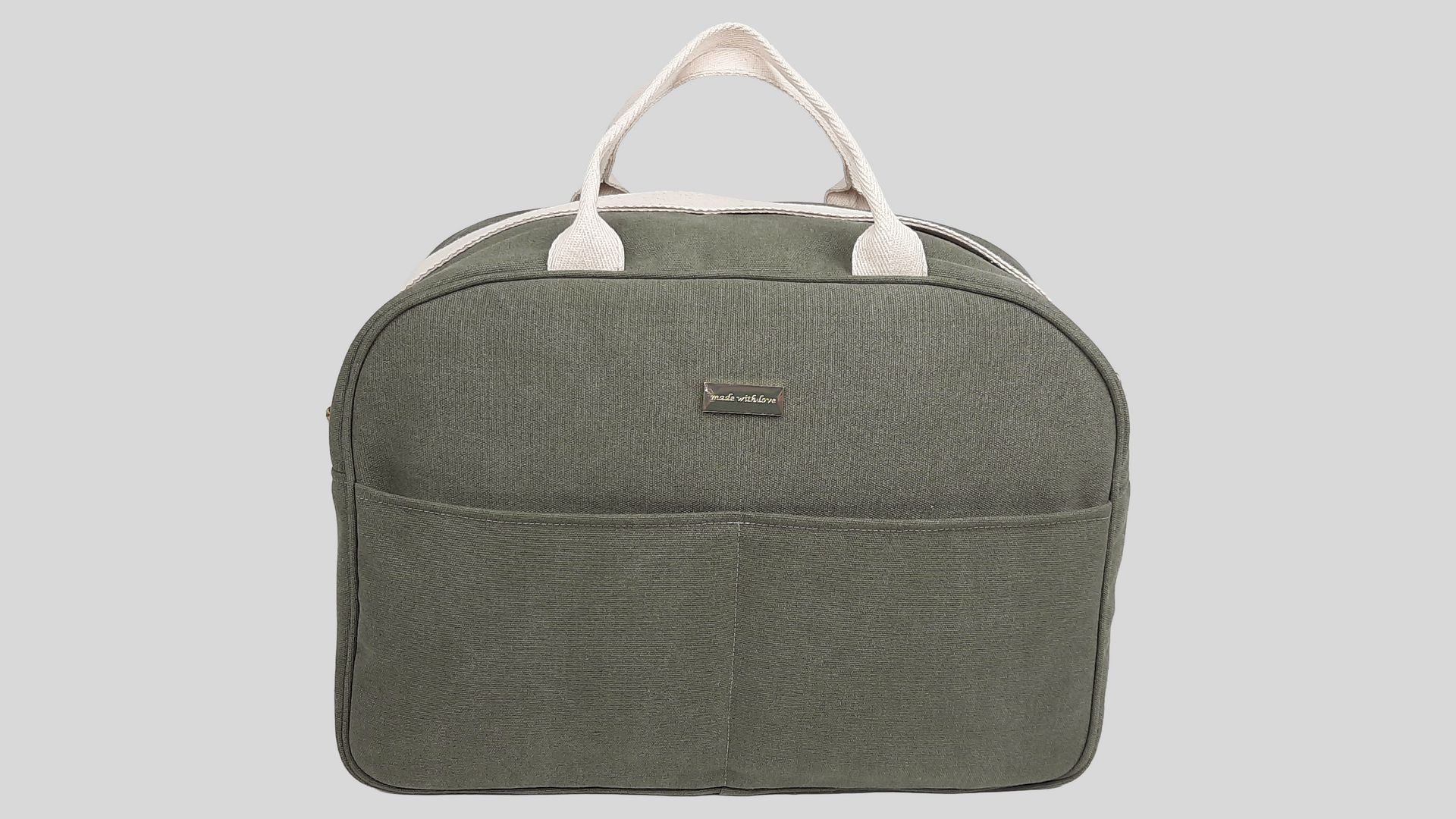 SACO MATERNIDADE COR VERDE COM BOLSO EXTERIOR, FECHO DE CORRER , ALÇA DE OMBRO AJUSTÁVEL E ACESSÓRIOS DOURADOS.
