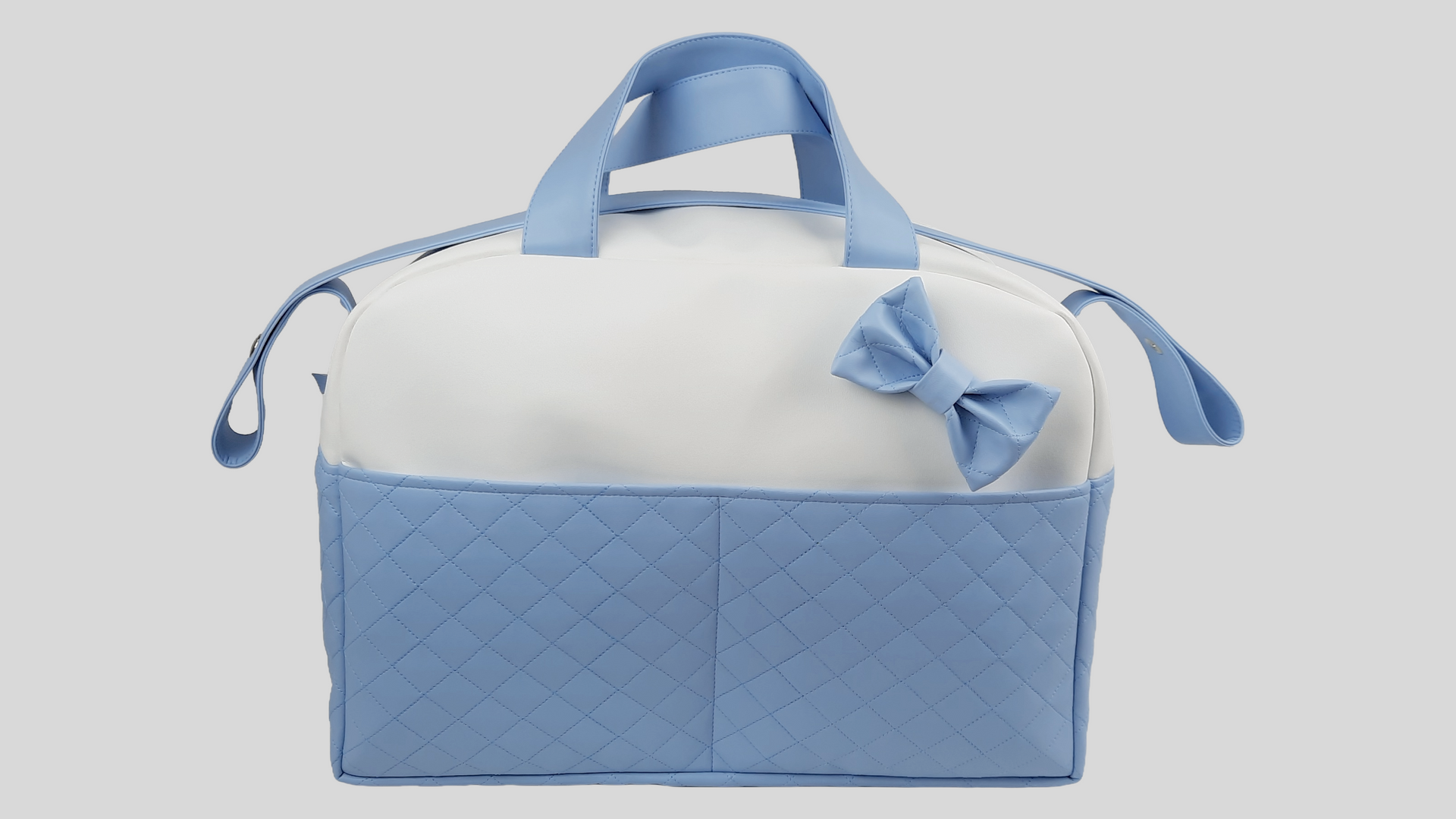 SACO MATERNIDADE PELE SINTÉTICA ACOLCHOADA COR AZUL COM BOLSOS, FECHO DE CORRER , ALÇA DE OMBRO AJUSTÁVEL