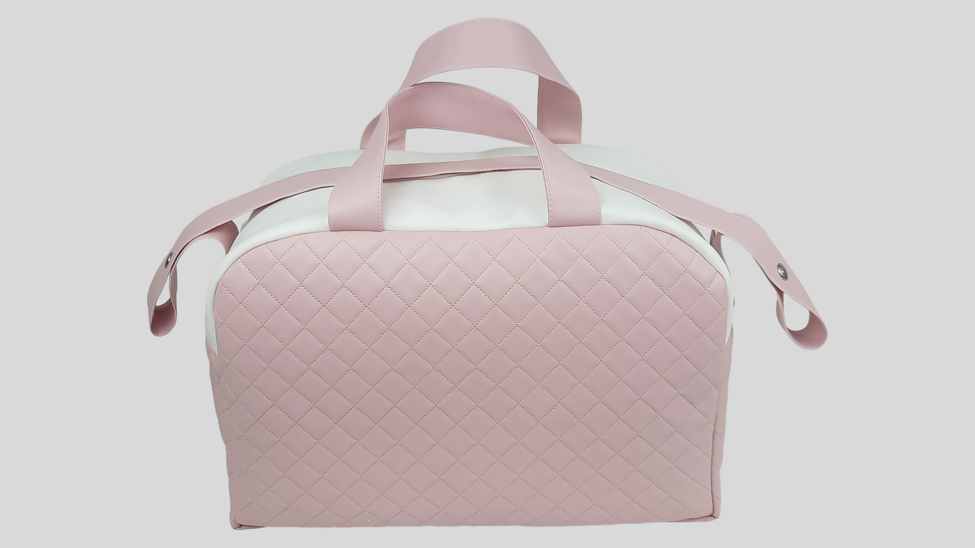 SACO MATERNIDADE PELE SINTÉTICA ACOLCHOADA COR ROSA COM BOLSOS, FECHO DE CORRER , ALÇA DE OMBRO AJUSTÁVEL E LAÇO