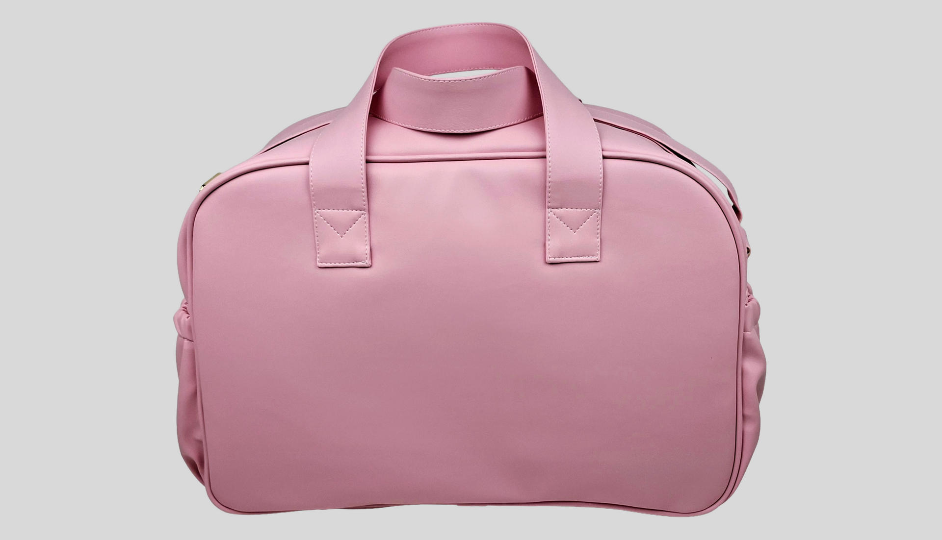 SACO MATERNIDADE PELE SINTÉTICA LISA COR ROSA COM BOLSOS EXTERIORES À FRENTE E DOS LADOS, FECHO DE CORRER, ALÇA DE OMBRO AJUSTÁVEL, ACESSÓRIOS DOURADOS