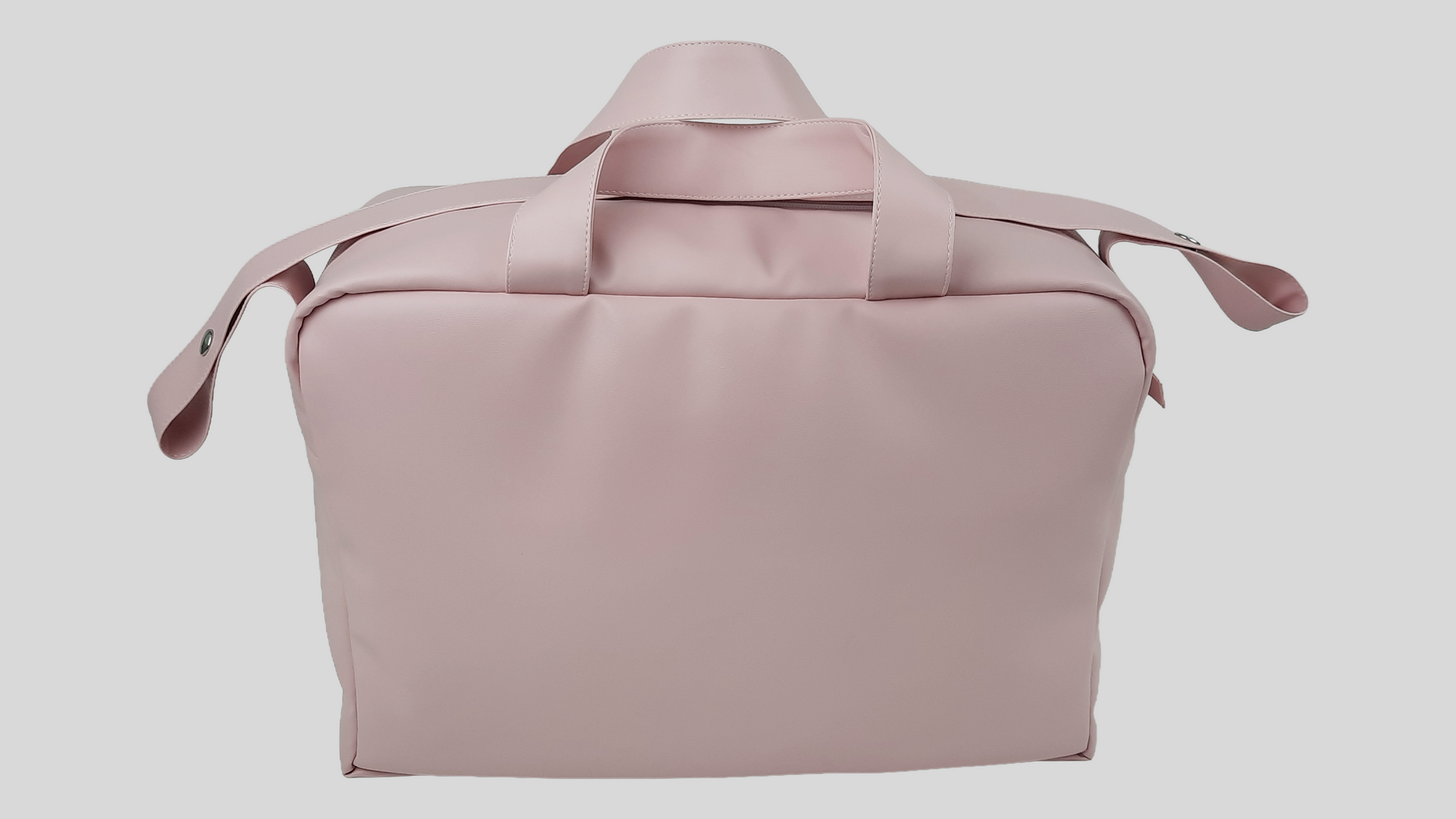 SACO MATERNIDADE PELE SINTÉTICA  LISA COR ROSA COM BOLSOS, FECHO DE CORRER, ALÇA DE OMBRO AJUSTÁVEL E LAÇO