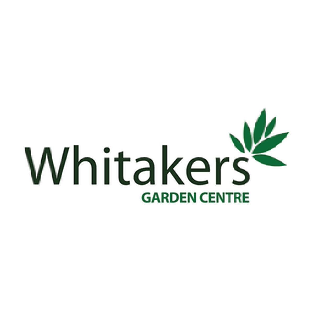 Whitakers Garden Centre logo with green text and a leaf graphic on a white background