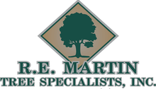 R.E. Martin Tree Specialists, Inc. logo with green tree in a diamond above teal company name