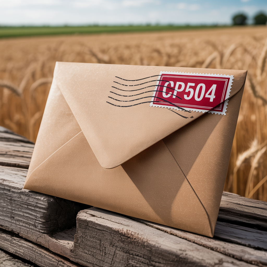 An envelope with a stamp that says cp504 on it