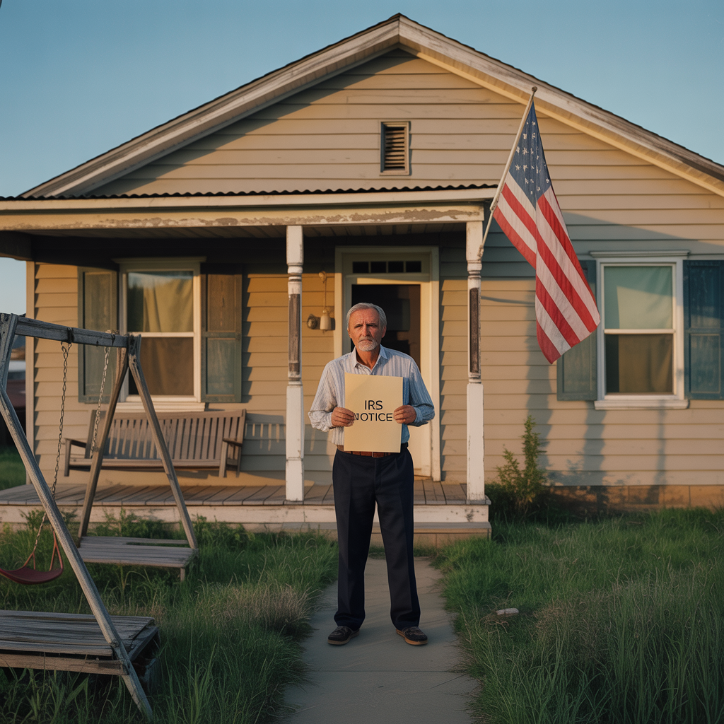 A man standing in front of a house holding a sign that says no voter