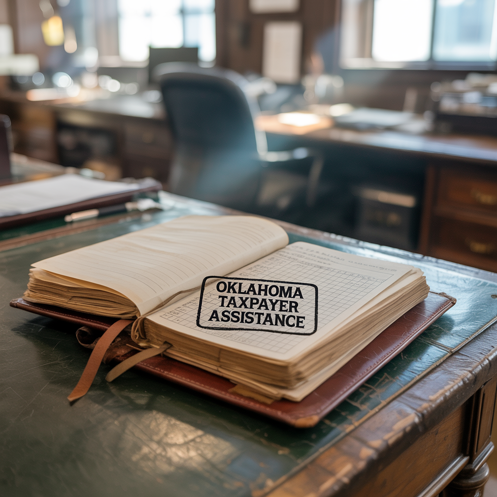 An open book on a desk that says oklahoma taxpayer assistance