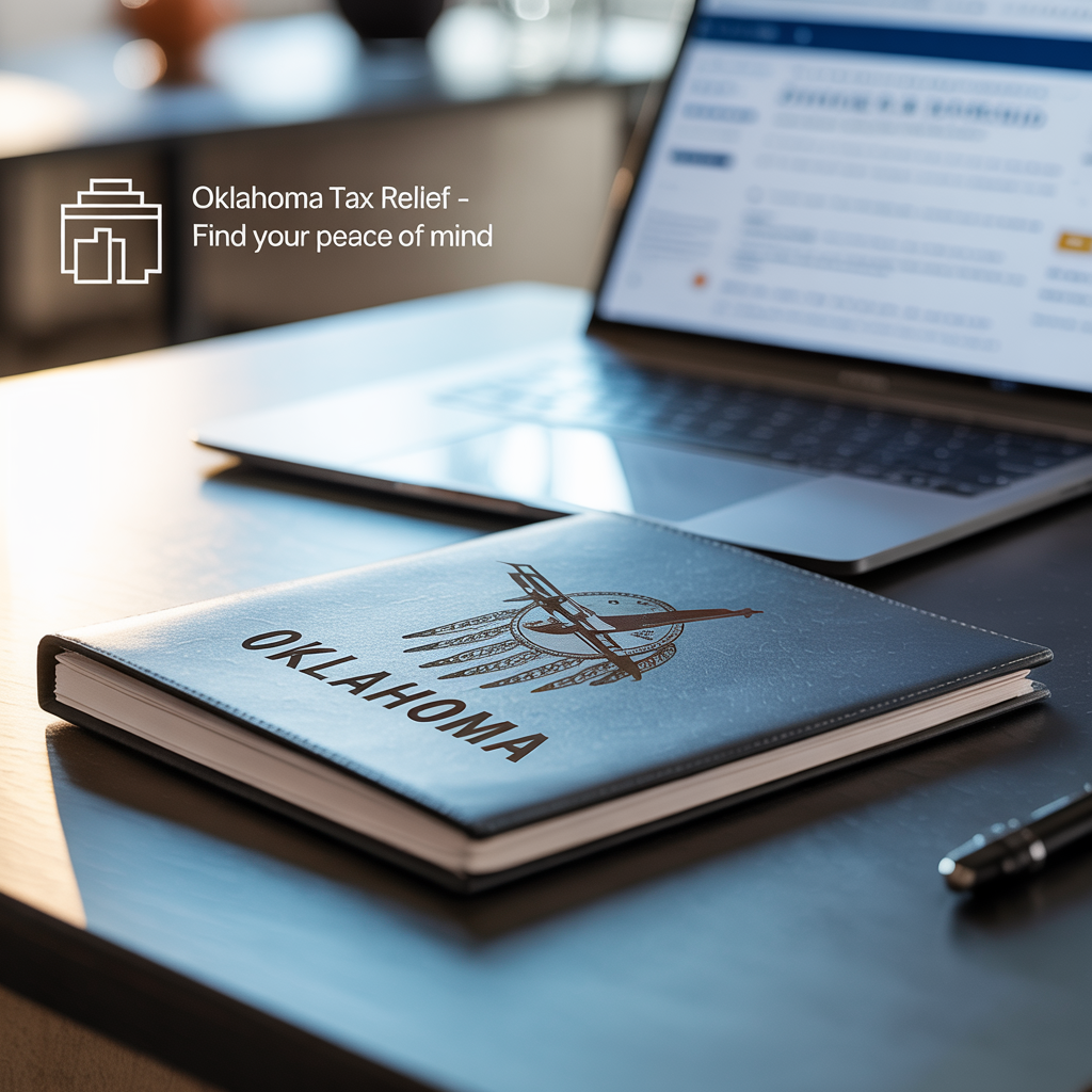 An oklahoma notebook sits on a desk next to a laptop